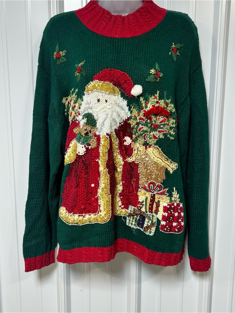 Vintage Tiara Woman International Christmas Sweater Women's XL Santa Knit 90s